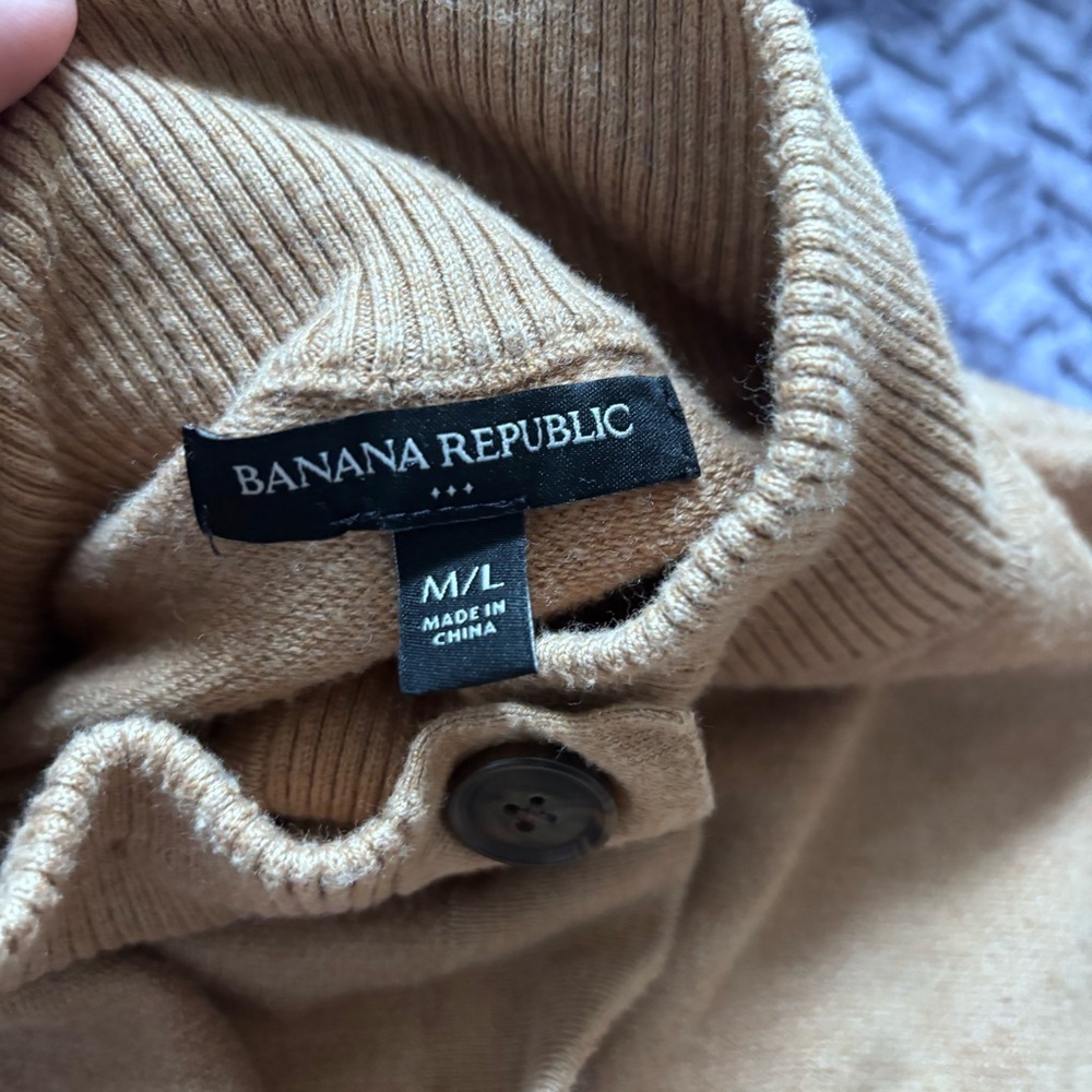 Banana Republic tan cotton blend cape poncho sweater size M/L - Picture 8 of 11